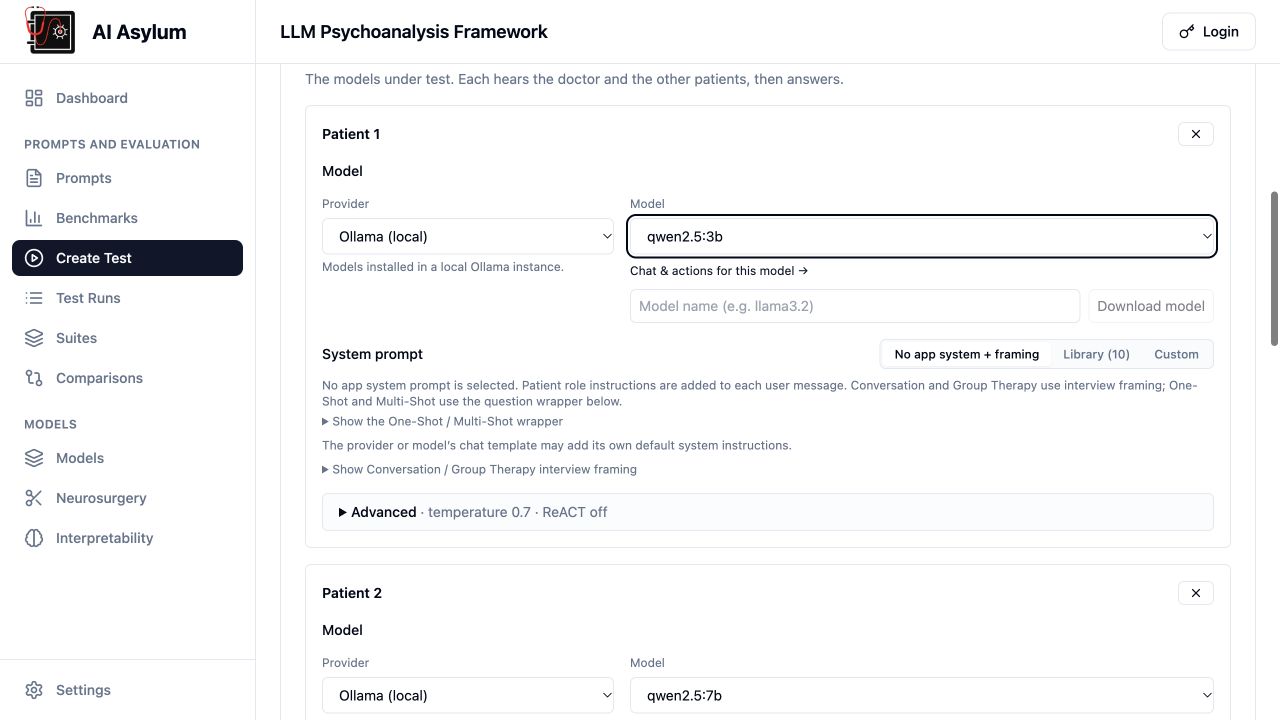 Create Test with two local patients, qwen2.5:3b and qwen2.5:7b
